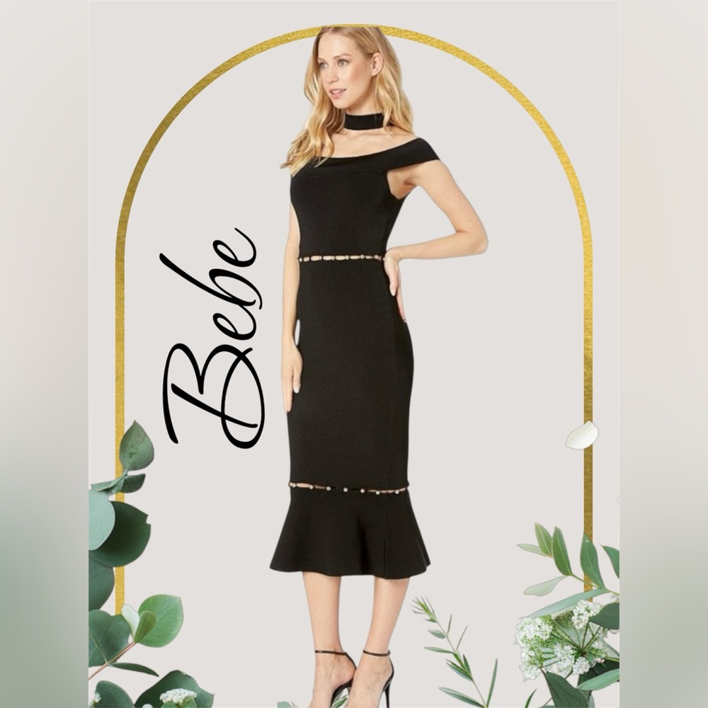 🚨 Bebe NWT $149 black Lara button Choker Dress sz Small goth
